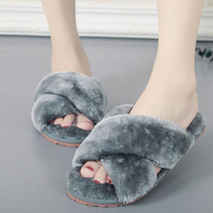 Women's Cross Plush Open-toed Slippers