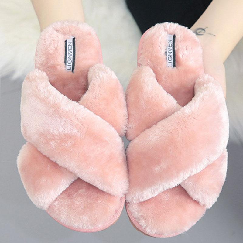 Women's Cross Plush Open-toed Slippers