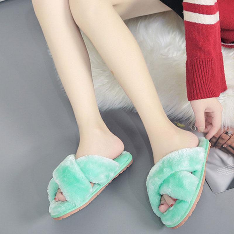 Women's Cross Plush Open-toed Slippers