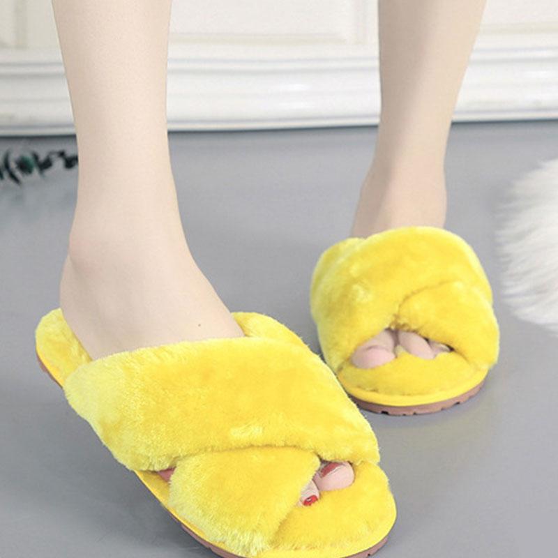 Women's Cross Plush Open-toed Slippers