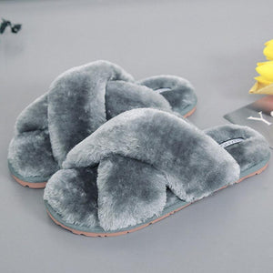 Women's Cross Plush Open-toed Slippers