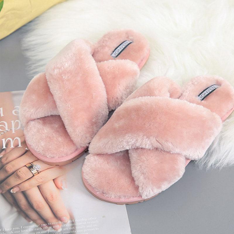 Women's Cross Plush Open-toed Slippers