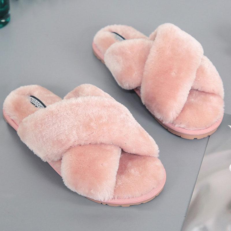 Women's Cross Plush Open-toed Slippers