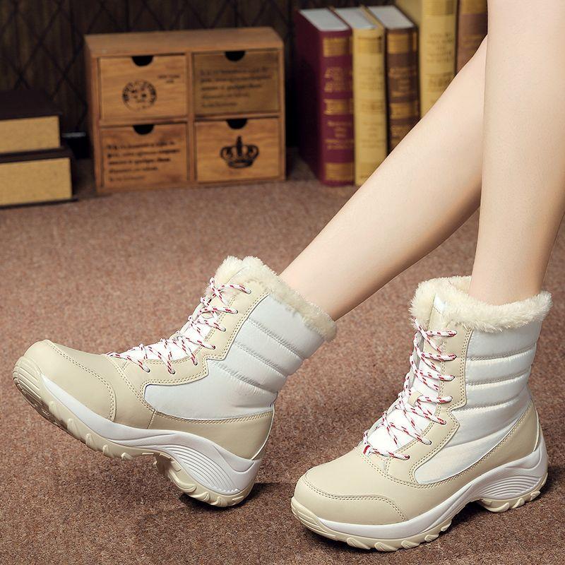 Waterproof Keep Warm Thick Fur High Heel Platform Winter Snow Boots For Women