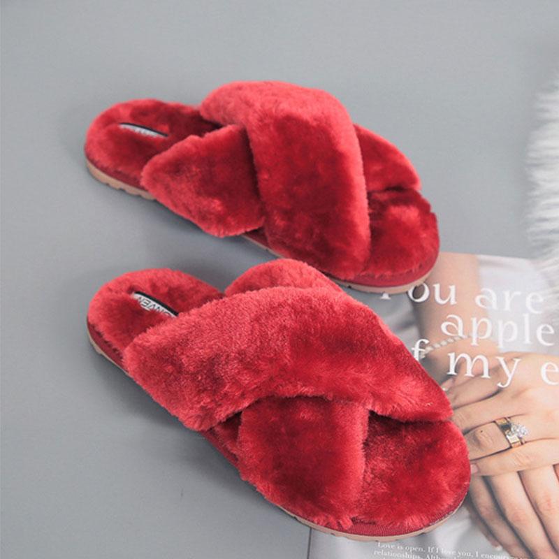 Women's Cross Plush Open-toed Slippers