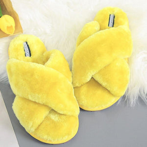 Women's Cross Plush Open-toed Slippers