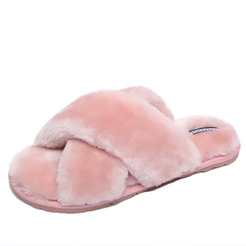 Women's Cross Plush Open-toed Slippers