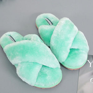 Women's Cross Plush Open-toed Slippers