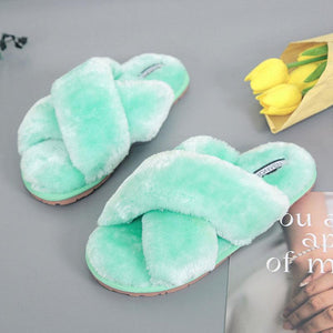 Women's Cross Plush Open-toed Slippers