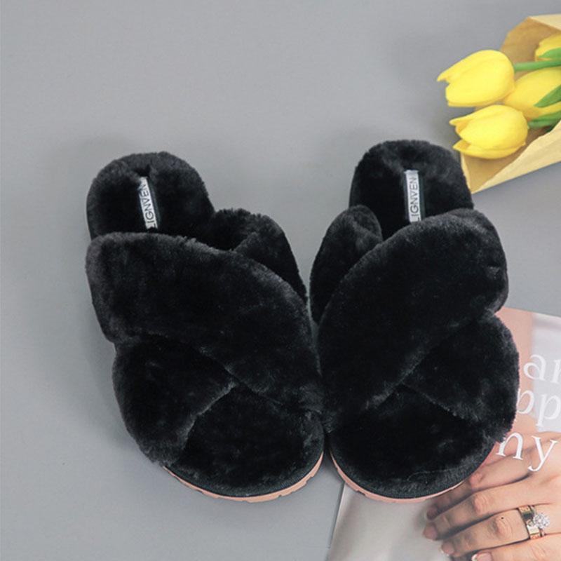 Women's Cross Plush Open-toed Slippers