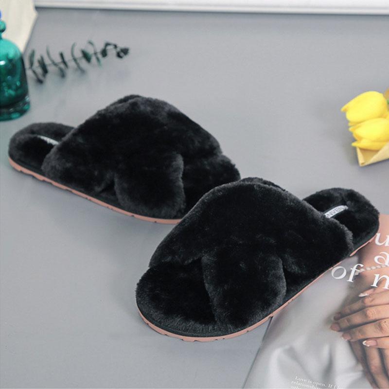 Women's Cross Plush Open-toed Slippers