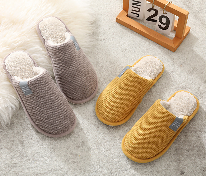 Simple Solid Non-slip Indoor Bedroom Warm Plush Slippers for Women