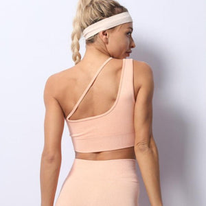 Unique Design One-shoulder Bra and Shorts Yoga Set ( 2 Pieces )