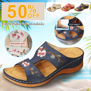 Premium Flower Embroidered Orthopedic Wedge Sandals