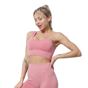 Unique Design One-shoulder Bra and Shorts Yoga Set ( 2 Pieces )