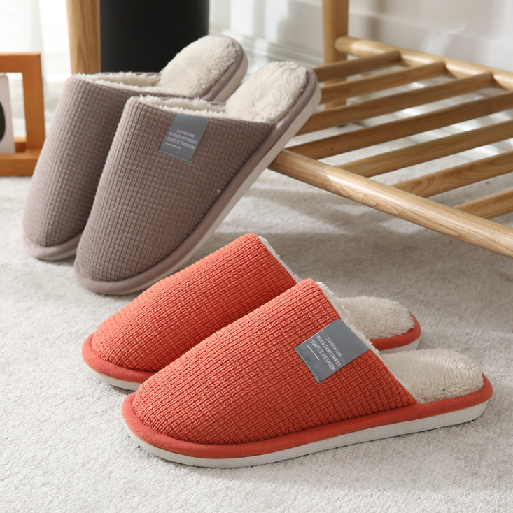 Simple Solid Non-slip Indoor Bedroom Warm Plush Slippers for Women