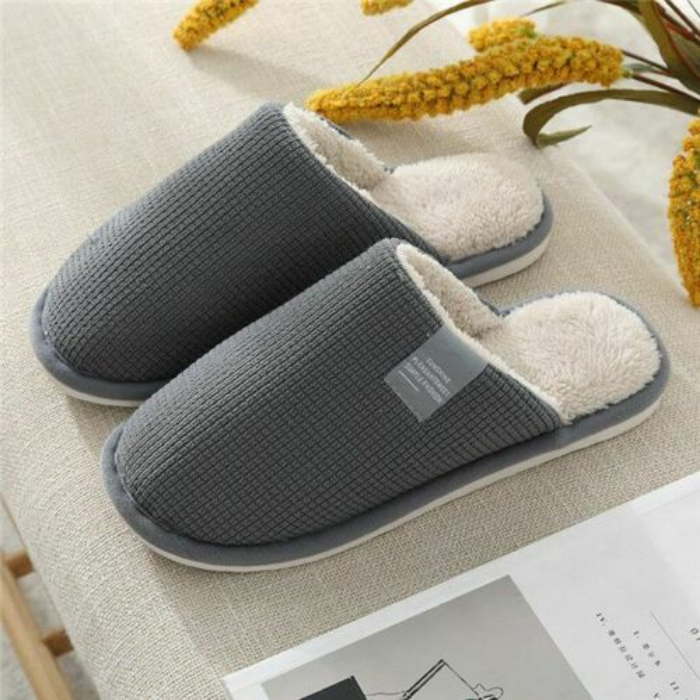 Simple Solid Non-slip Indoor Bedroom Warm Plush Slippers for Women