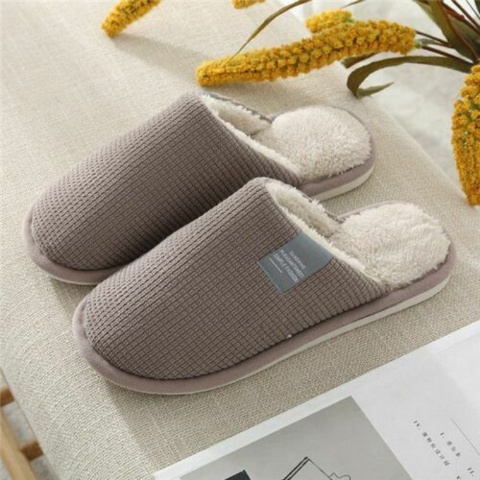 Simple Solid Non-slip Indoor Bedroom Warm Plush Slippers for Women