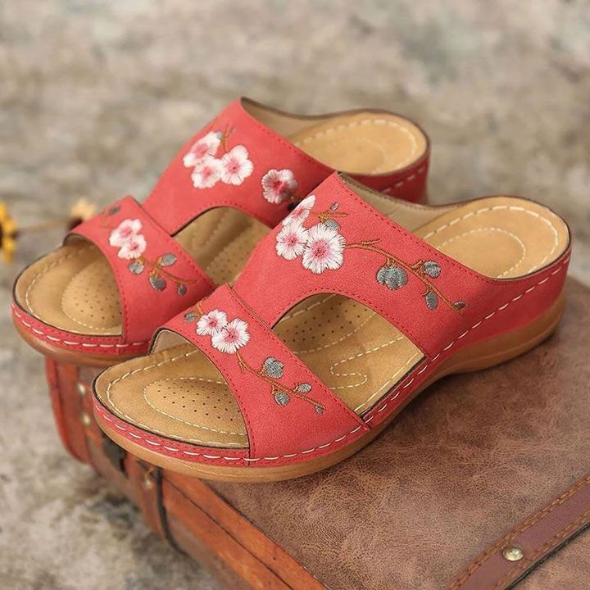 Premium Flower Embroidered Orthopedic Wedge Sandals