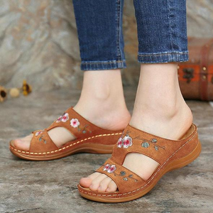 Premium Flower Embroidered Orthopedic Wedge Sandals