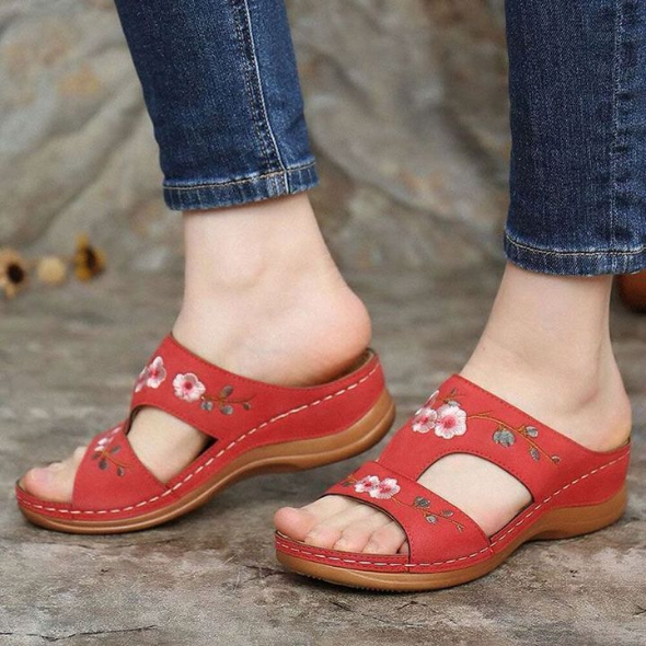 Premium Flower Embroidered Orthopedic Wedge Sandals