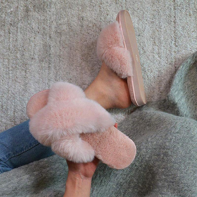 Women's Cross Plush Open-toed Slippers