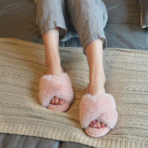 Women's Cross Plush Open-toed Slippers