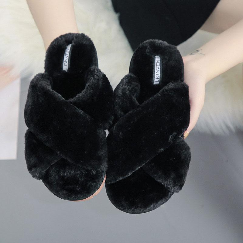 Women's Cross Plush Open-toed Slippers