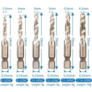 6 Piece Metric Thread Tap Drill Bits Set