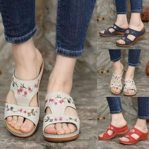 Premium Flower Embroidered Orthopedic Wedge Sandals