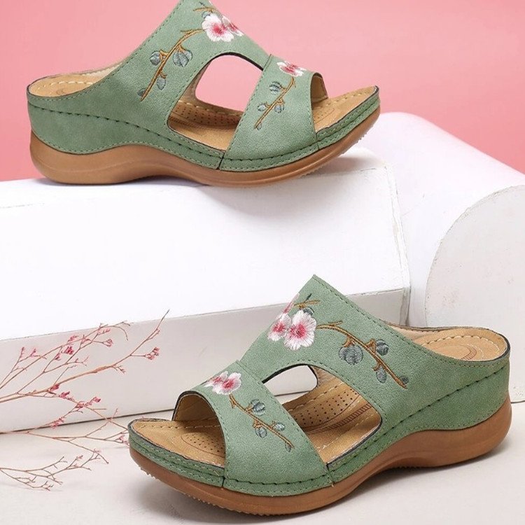 Premium Flower Embroidered Orthopedic Wedge Sandals