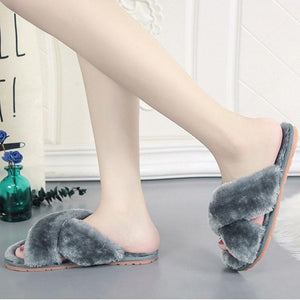 Women's Cross Plush Open-toed Slippers